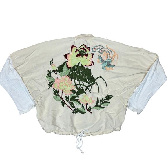 Da Nang Embroidered Floral Oversized Full Zip Jacket Women's Small Y2K Boho - Picture 1 of 12